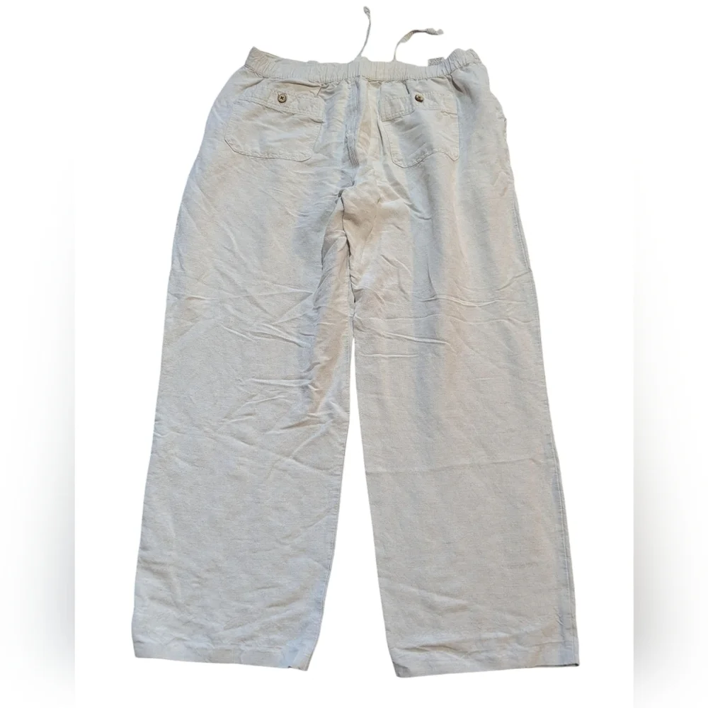 Cubavera Mens Large Linen Beige Straight Leg Drawstring Pant Coastal Preppy